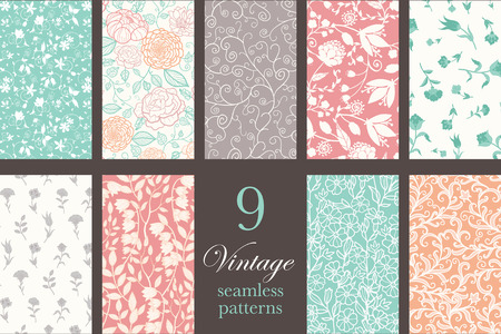 Twirl, swirl, folk, tribal, detailed. Vector Vintage Floral Elegant 9 Set Seamless Pattern graphic designのイラスト素材