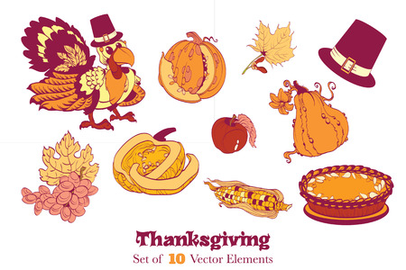 10 Thanksgiving Design Elements.のイラスト素材