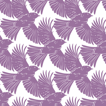 Vector Purple Bird Silhouettes Diagonal Seamless Pattern graphic designのイラスト素材