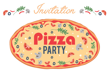 Vector Pizza Party Invitation Poster Flyer Card. Dinner. Social Event. Invite. Italian. Bring Your Own Topping. Graphic designのイラスト素材