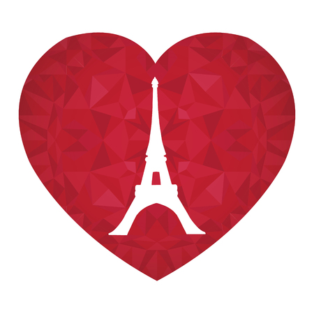 Vector Eifel Tower Paris On St Valentines Day Ruby Red Heart. Symbol of Love. Perfect for travel themed postcards, greeting cards, wedding invitations.のイラスト素材