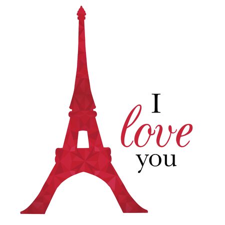 Vector Ruby Red Eifel Tower Paris On St Valentines Day Of Love. Perfect for travel themed postcards, greeting cards, wedding invitations.のイラスト素材
