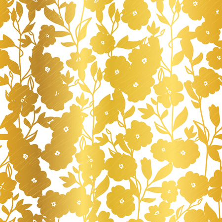 Vector Golden Blossom Flowers Summer Seamless Pattern Background. Great for elegant gold texture fabric, cards, wedding invitations, wallpaper.のイラスト素材