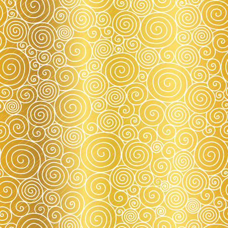 Vector Golden Abstract Swirls Seamless Pattern Background. Great for elegant gold texture fabric, cards, wedding invitations, wallpaper.のイラスト素材
