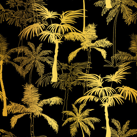 Vector Golden Black Palm Trees Summer Seamless Pattern Background. Great for tropical vacation fabric, cards, wedding invitations, wallpaper.のイラスト素材