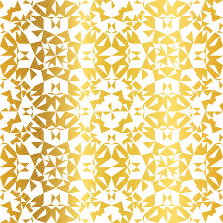 Vector Golden On White Abstract Kaleidoscope Triangles Grunge Foil Texture Seamless Pattern Background. Great for elegant gold fabric, cards, wedding invitations, wallpaper, floor, kitchen tile.のイラスト素材