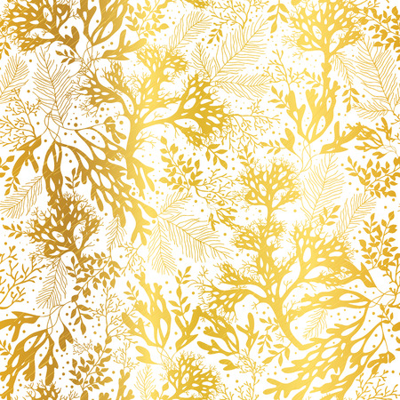 Gold and White Seaweed Texture Seamless Pattern Background. Great for elegant gray fabric, cards, wedding invitations, wallpaper.のイラスト素材