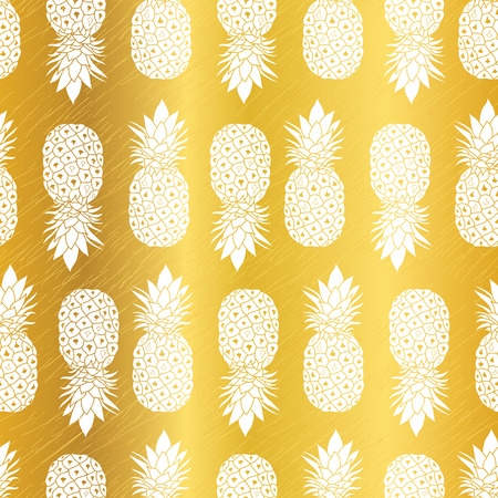 Vector Golden Yellow Pineapples Geometric Vector Repeat Seamless Pattrern in Gold Color. Great for fabric, packaging, wallpaper, invitations.のイラスト素材