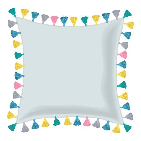 Vector Grey Pillow Decorated With Colorful Decorative Tassels. Editable Template Design.のイラスト素材