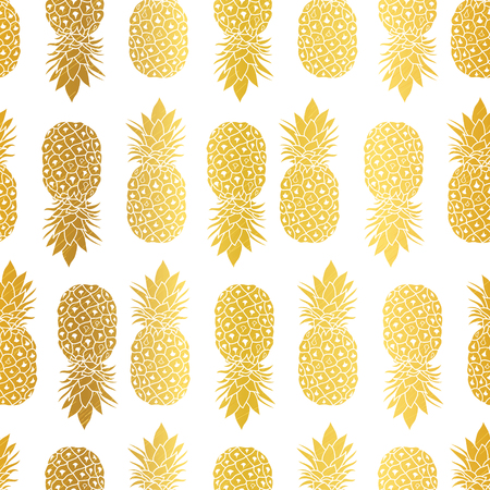 Vector Gold White Pineapples Geometric Vector Repeat Seamless Pattrern in Gold Color. Great for fabric, packaging, wallpaper, invitations.のイラスト素材