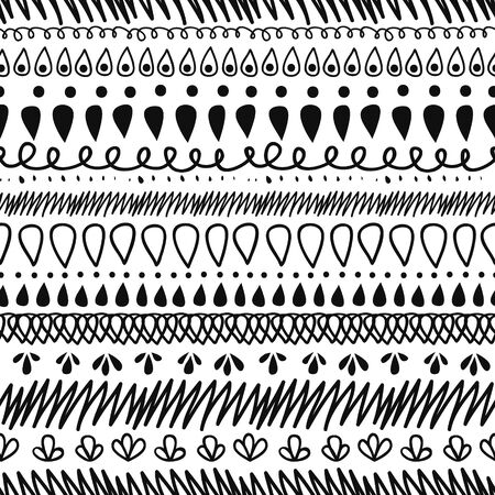 Vector Black and White Decorative Ikat Stripes Abstract Seamless Repeat Pattern Background.のイラスト素材