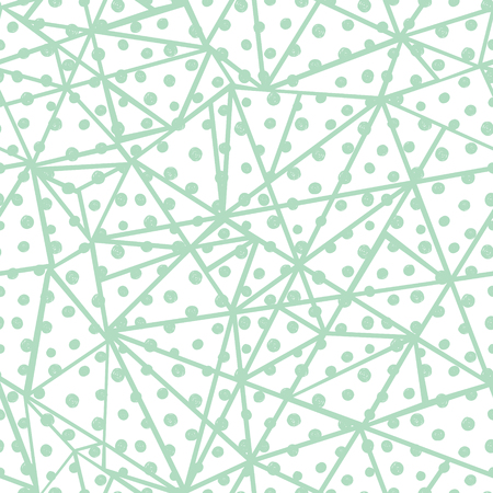 Vector mint green triangles and polka dots abstract seamless repeat pattern design.のイラスト素材