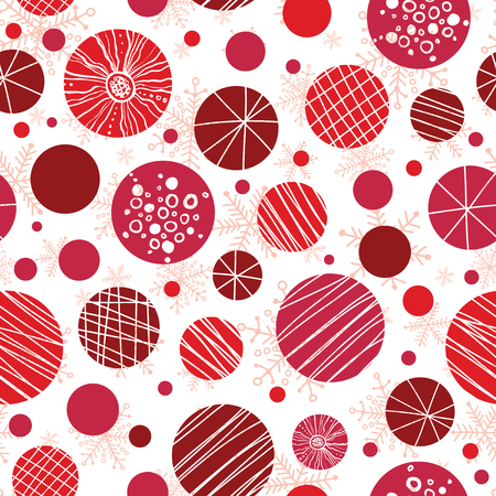 Vector abstract red hand drawn christmass ornaments repeat seamless pattern background. Can be used for fabric, wallpaper, stationery, packaging.のイラスト素材