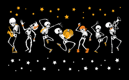 Vector dancing skeletons Haloween set collection.のイラスト素材