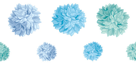 Vector Set of Blue Baby Boy Birthday Party Paper Pom Poms Set Horizontal Seamless Repeat Border Pattern. Great for handmade cards, invitations, wallpaper, packaging, nursery designs.のイラスト素材