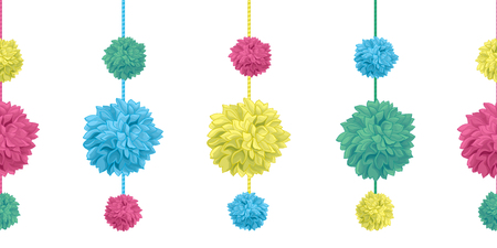 Hanging Colorful Birthday Party Paper Pom Poms Setのイラスト素材
