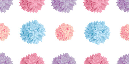 Vector Fun Pastel Colorful Birthday Party Paper Pom Poms Set Horizontal Seamless Repeat Border Pattern. Great for handmade cards, invitations. Party decor.のイラスト素材