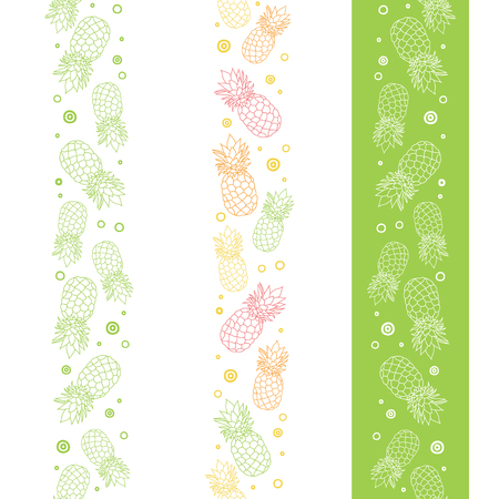 Vector pineapples vertical seamless repeat pattern borders. Summer colorful tropical textile print.のイラスト素材