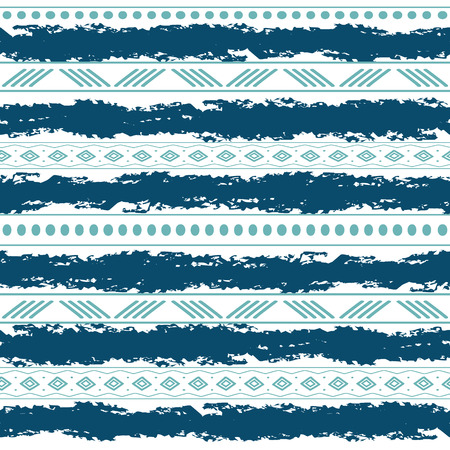 Blue and white tribal vector seamless pattern with doodle elements. Aztec abstract geometric art print. Ethnic ornamental hand drawn backdrop.のイラスト素材
