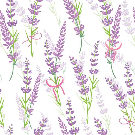 Lavender flower bouquets purple vector seamless pattern. Beautiful violet lavender retro background. Elegant fabric on light background Surface pattern design.の写真素材