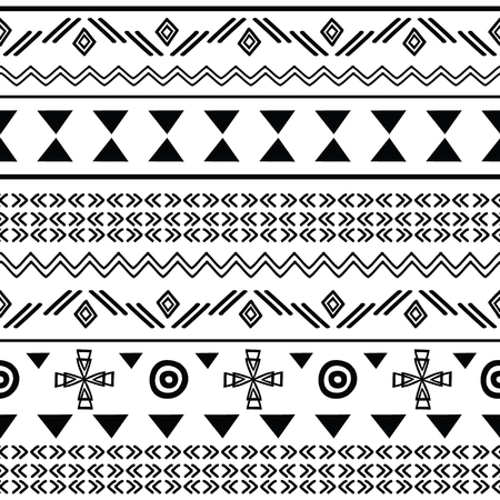 Tribal black on white seamless repeat pattern. Great for folk modern wallpaper, backgrounds, invitations, packaging design projects. Surface pattern design.のイラスト素材