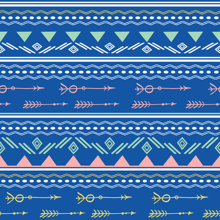 Blue pink tribal arrows seamless pattern. Great for folk modern wallpaper, backgrounds, invitations, packaging design projects. Surface pattern design.の写真素材