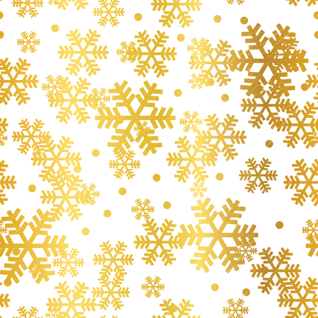 Golden Christmas snowflakes seamless pattern. Great for winter holidays wallpaper, backgrounds, invitations, packaging design projects. Surface pattern design.の写真素材