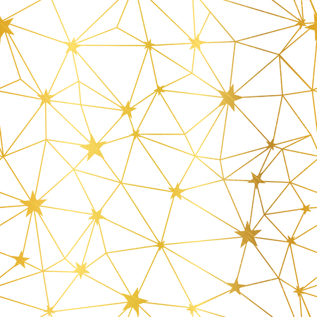 Gold white stars network vector seamless pattern. Great for space and holiday inspired wallpaper, backgrounds, invitations, packaging design projects. Surface pattern design.の写真素材