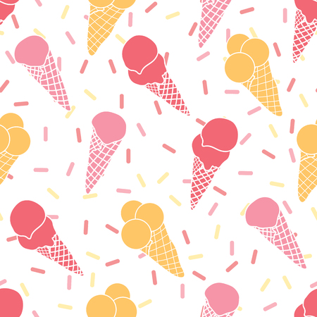 Fun ice cream and sprinkles seamless pattern. Great for yummy summer dessert wallpaper, backgrounds, packaging, fabric, scrapbooking, and giftwrap projects. Surface pattern design.のイラスト素材