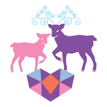A couple of reindeer in love vector illustration. Great for winter holidays traditional wallpaper, backgrounds, gifts, packaging design projects. Surface pattern design.の写真素材