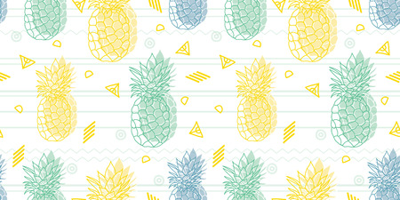 Geometric fun pineapples vector pattern background. Great as a summer textile print, party invitation or packaging. Surface pattern design.の写真素材
