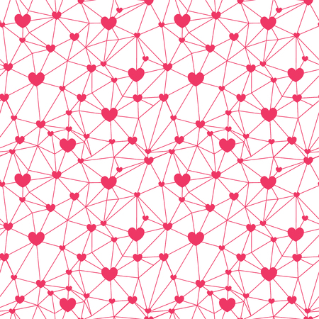 Red network of hearts seamless repeat pattern. Great for Valentines Day or wedding invitations, cards, backgrounds, gifts, packaging design projects. Surface pattern design.のイラスト素材