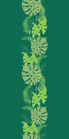 Tropical green leaves seamless border frame. Great for summer exotic wallpaper, backgrounds, packaging, fabric, and giftwrap projects. Surface pattern design.の写真素材