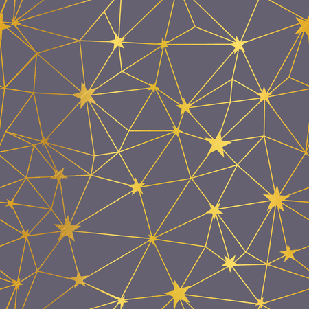 Gold grey stars network vector seamless pattern. Great for space and holiday inspired wallpaper, backgrounds, invitations, packaging design projects. Surface pattern design.の写真素材