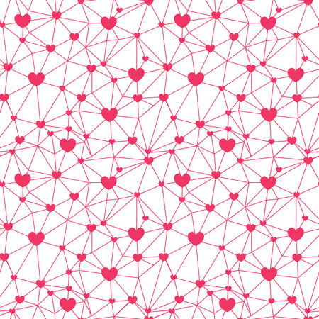 Red network of hearts seamless repeat pattern. Great for Valentines Day or wedding invitations, cards, backgrounds, gifts, packaging design projects. Surface pattern design.の写真素材