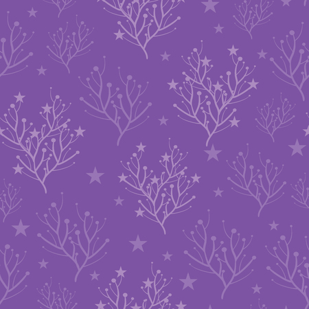 Purple trees and stars texture vector pattern. Great for winter holidays fabric, wallpaper, backgrounds, invitations, packaging design projects. Surface pattern design.の写真素材
