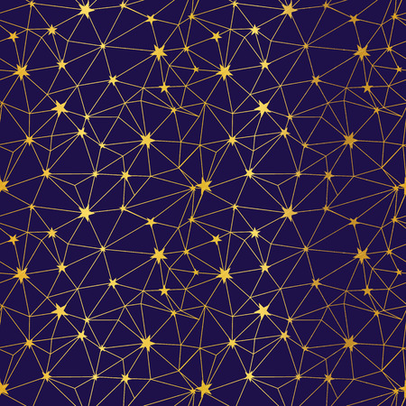 Navy and gold stars network seamless pattern. Great for space and holiday inspired wallpaper, backgrounds, invitations, packaging design projects. Surface pattern design.の写真素材