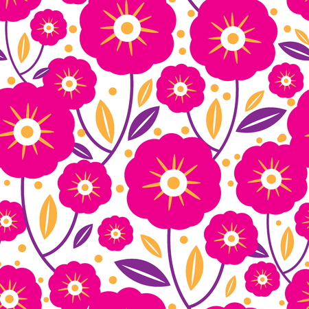 Pink folk flowers and leaves seamless pattern. Great for classic product design, fabric, wallpaper, backgrounds, invitations, packaging design projects. Surface pattern design.のイラスト素材