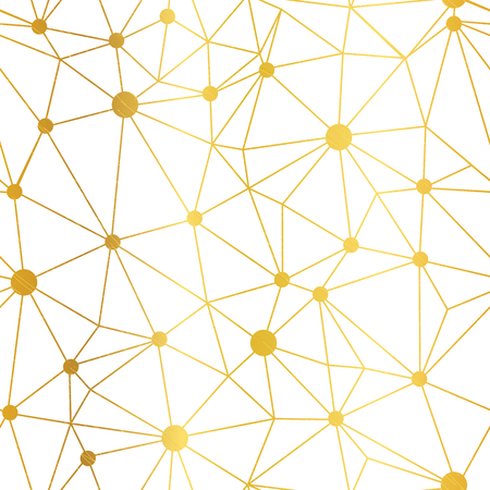 Gold white dots network vector seamless pattern. Great for technology inspired wallpaper, backgrounds, invitations, packaging design projects. Surface pattern design.のイラスト素材