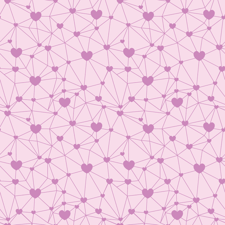 Pastel pink web of hearts seamless repeat pattern. Great for Valentines Day or wedding invitations, cards, backgrounds, gifts, packaging design projects. Surface pattern design.の写真素材