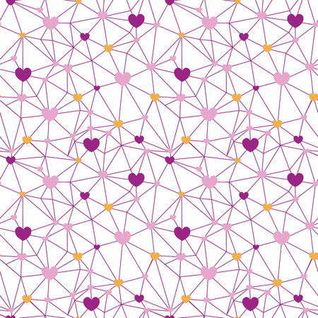 Pink web of hearts seamless repeat pattern. Great for Valentines Day or wedding invitations, cards, backgrounds, gifts, packaging design projects. Surface pattern design.の写真素材