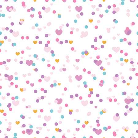 Pastel confetti hearts seamless repeat pattern. Great for Valentines Day or wedding invitations, cards, backgrounds, gifts, packaging design projects. Surface pattern design.のイラスト素材