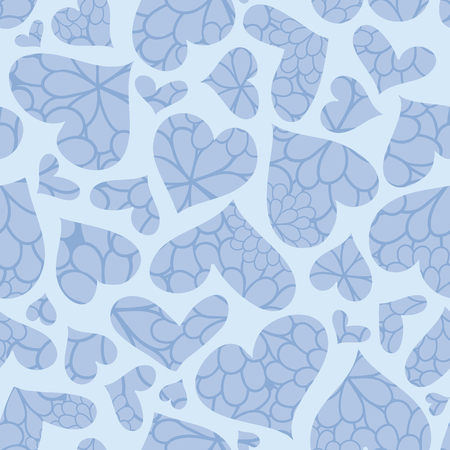 Blue textured hearts vector seamless pattern. Great for Valentines Day holiday cards, backgrounds, invitations, packaging design projects. Surface pattern design.の写真素材