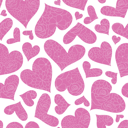 Pink floral hearts vector seamless pattern. Great for Valentines Day holiday cards, backgrounds, invitations, packaging design projects. Surface pattern design.の写真素材