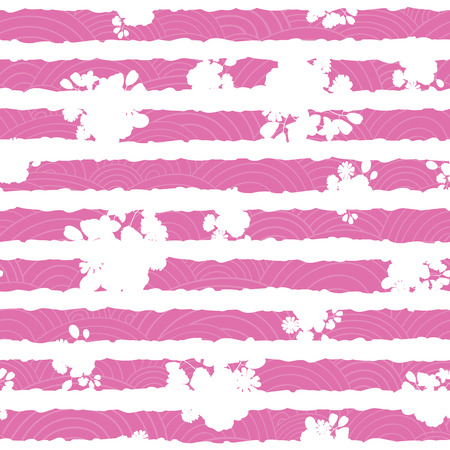 Pink and white floral textured stripes patternのイラスト素材