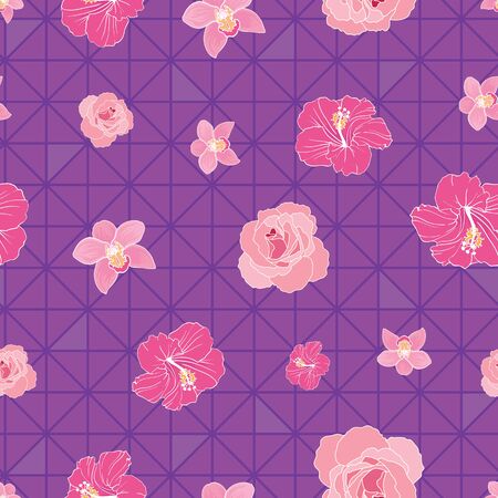 Flowers on triangles on seamless pattern printのイラスト素材