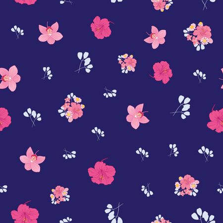 Ditsy tropical flowers seamless pattern printのイラスト素材