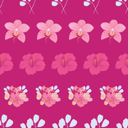 Tropical flowers stripes seamless pattern printのイラスト素材