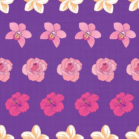 Striped tropical flowers on seamless pattern printのイラスト素材