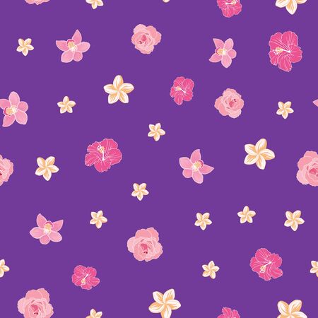Tiny ditsy tropical flowers seamless pattern printのイラスト素材